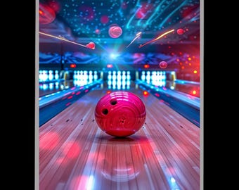 Neon Glow Bowling Ball Canvas Wall Art For Game Room Decor And Colorful Sport Themed Interior In Modern Entertainment Spaces