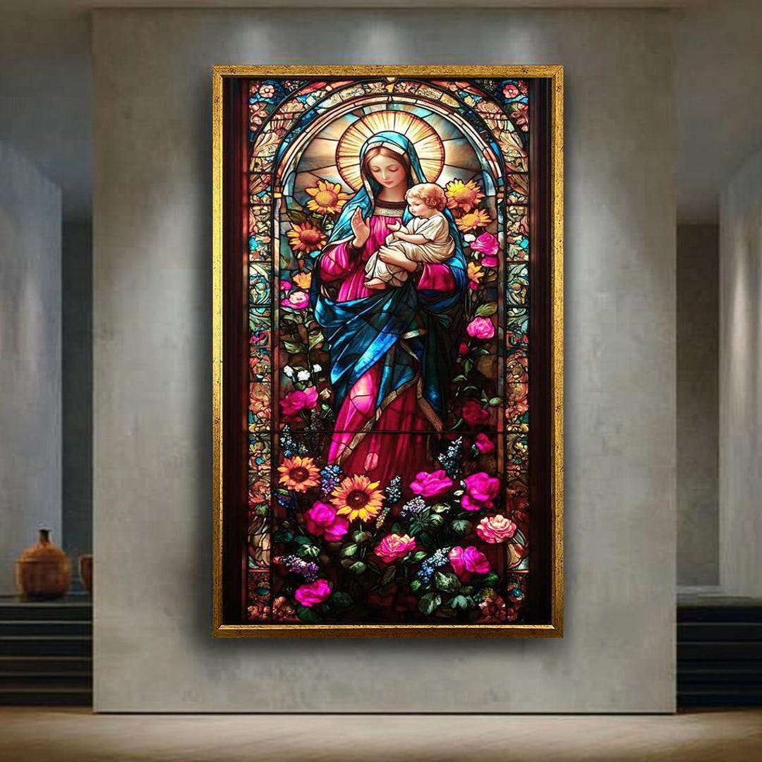 Stained Glass Virgin Mary and Baby Jesus Wall Art | Catholic Religious ...