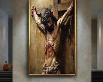 Realistic Jesus Crucifixion Canvas Wall Art – Powerful Christian Religious Print of Christ on the Cross – Spiritual Home Decor for Believers