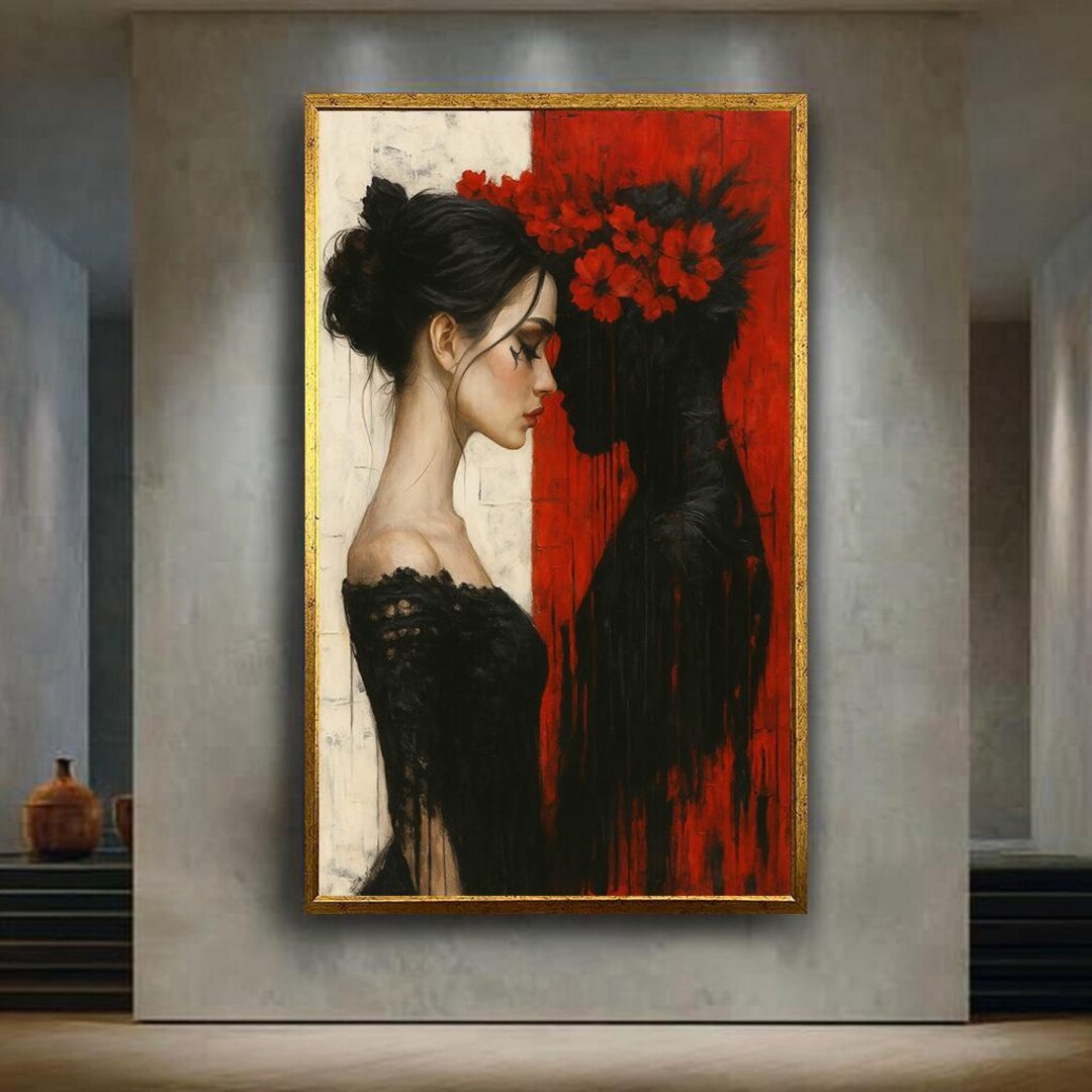 Emotional Gothic Woman and Shadow Wall Art | Red and Black Contrast ...