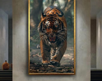 Angry Tiger Wall Art Jungle Canvas Print Fierce Wildlife Animal Poster for Bold Nature Decor or Jungle Themed Gift Idea