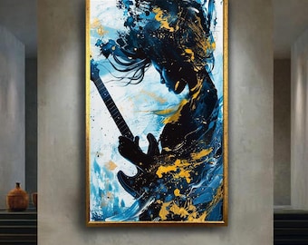 Electric Guitar Player Silhouette Canvas Wall Art, Abstract Music Print for Home Decor, Gift for Musicians and Rock Lovers