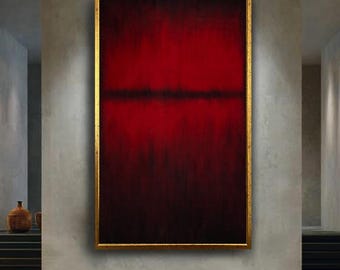 Dark Red Abstract Wall Art Print, Minimalist Modern Digital Poster, Moody Color Field Painting, Contemporary Artwork for Home Decor