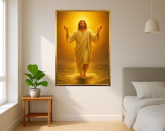 Jesus Walking On Water Canvas Christian Art Glorious Light Religious Wall Print Faith Hope Miracle Scene Poster For Spiritual Home Decor