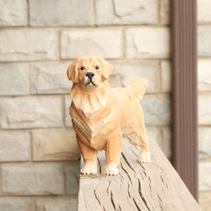 Handmade Carving Wooden Puppy Dog golden retriever Animal Figurine Sculpture Healing Natural Wood Home Office Ornament Decor Dog Lover Gift