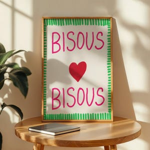 Bisous Bisous Print: French Kiss Typography, Modern Bedroom Decor (Digital Downloadable Art)