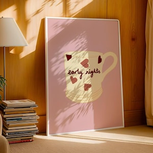 Emma Bridgewater Style Coffee Cup Print: Pink Heart, Early Nights (Digital Download)