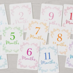 Biglietti per le tappe del bambino - Set di accessori fotografici eleganti e colorati (set da 12) Biglietti per le tappe del bambino / Biglietti per i mesi del bambino / Ricordi / Neonata / Bambina