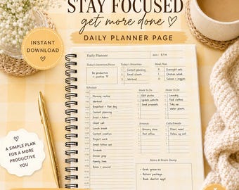 Yellow Gingham Daily Planner Printable | Editable Canva Template (Digital Download PDF)