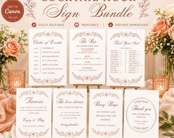 Terracotta Wedding Cocktail Hour Sign Bundle Template | Editable Canva Wedding Signs | Instant Download