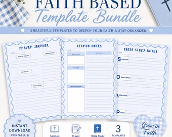 Faith Planner Bundle Printable | Prayer Journal, Sermon Notes, Bible Study Notes | Instant Download