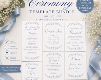 Dusty Blue Wedding Ceremony Sign Bundle Template | 6 Editable Wedding Signs | Instant Download