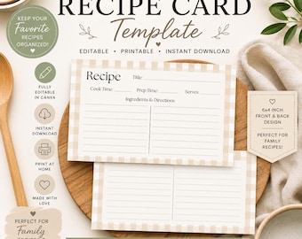 Farmhouse Recipe Card Template | Editable 4x6 Canva Cards (Digital Download)