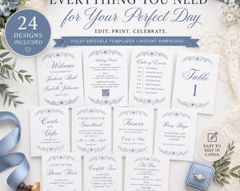 Dusty Blue HUGE Wedding Template Bundle | 24 Editable Canva Templates (PDF Download)