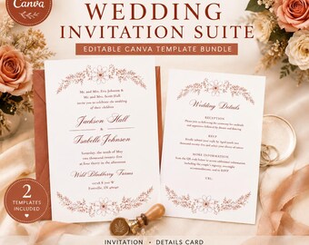 Terracotta Wedding Invitation Template Bundle | Editable Canva Wedding Invite Suite | Instant Download