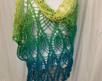 Yellow to teal green ombre coverup/poncho