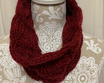 Brick red cabled cowl hand dyed in Montana