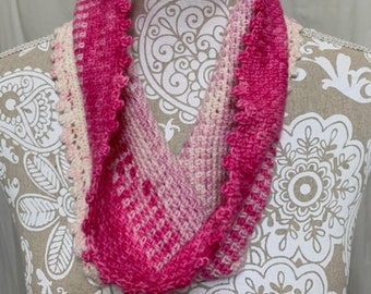 Ivory to bright pink ombre merino cowl