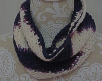 Purple and white merino silk cowl