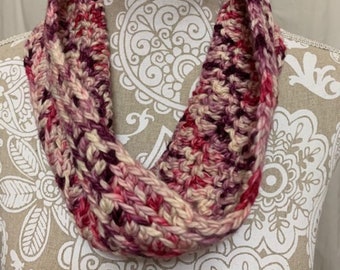 Pink purple ivory merino cowl-chunky and cozy