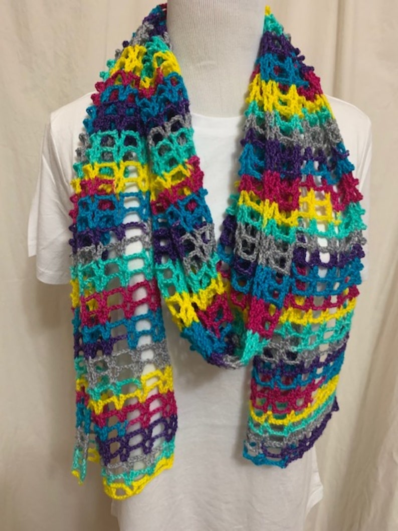 Bright purple, hot pink, turquoise lacy scarf image 3