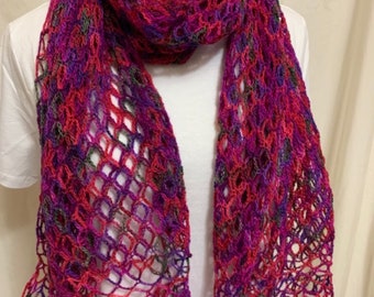Dark Magenta lace wool scarf/wrap with fun ends