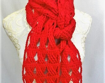 bright red cable scarf merino angora scarf