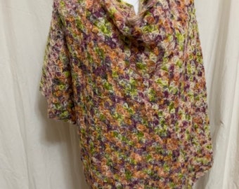 Alpaca Silk poncho in navy purple coral ivory and lime  soooooo soft