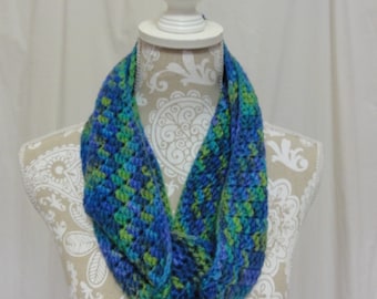 Merino silk infinity scarf hand dyed in Montana lime green blue periwinkle