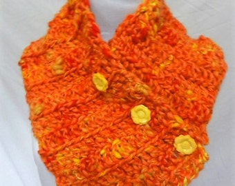 handspun orange yellow buttoned cowl with sparkle