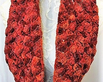 raised, spun, dyed and crocheted in Western Montana red maroon rust wool infinity scarf