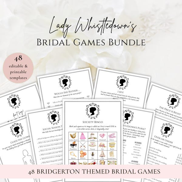 Bridal Shower Games Bundle: Lady Whistledown Regency Theme (Canva Editable, Digital Download)