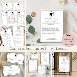 Bridgerton Bridal Shower and Wedding Bundle, Printable Editable Games, Lady Whistledown Society Paper Template, Victorian Wedding Shower
