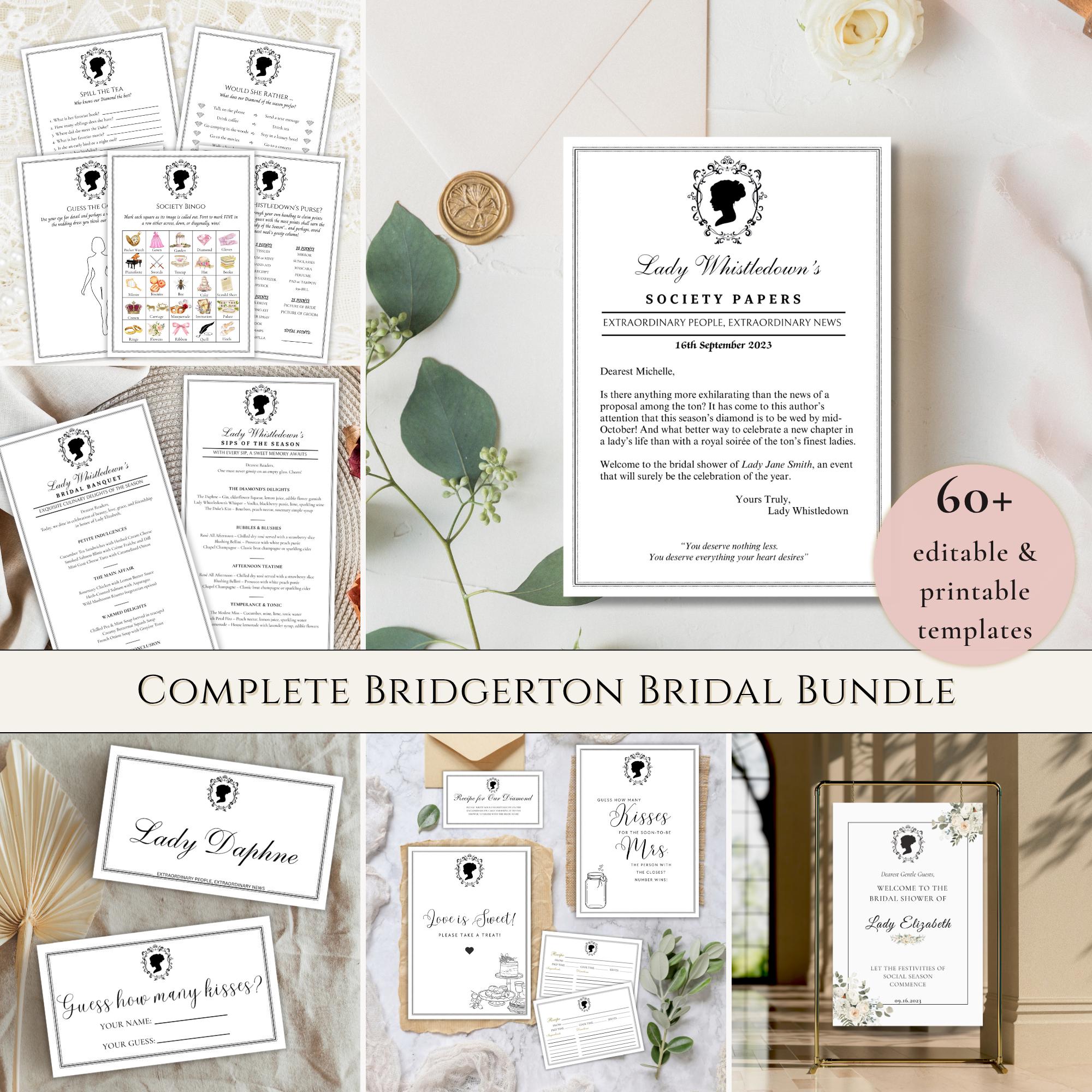 Bridgerton Bridal Shower Bundle : jeux et modèles imprimables modifiables (téléchargement numérique)