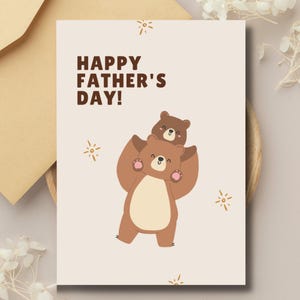 Carte de fête des pères ours mignon imprimable, carte numérique de fête des pères, téléchargement numérique instantané, cadeaux pour mari, grand-père, pour lui, carte Kawaii
