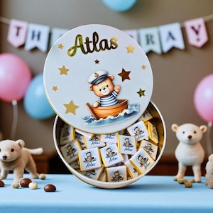 Bomboniera di cioccolato personalizzata per baby shower - Scatola di caramelle con nome personalizzato da 50 pezzi con disegno a forma di orso, dolce regalo per la festa del neonato, bomboniera per neonato.