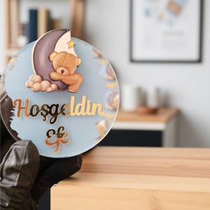 Calamita in plexiglas personalizzata per baby shower – Bomboniera di benvenuto a forma di orsetto per bambini – Regalo ricordo con nome personalizzato per baby shower o compleanni