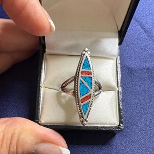 Vintage Sterling Silver and Turquoise Southwestern Inlay Ring