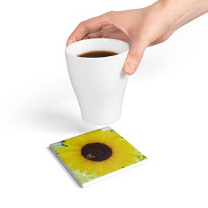 Cheerful Sunflower Ceramic Coaster Set, Floral Drink Coasters for Home Decor, Housewarming Gift, Summer Entertaining, Eco-Friendly