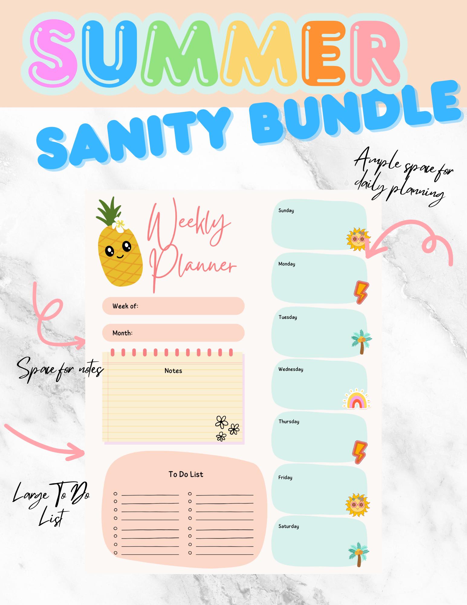 Summer Sanity Bundle, Organization, Printable, Editable Pdfs, Summer ...