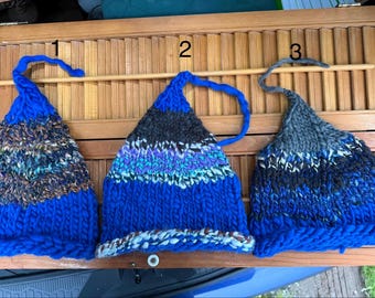 Hand knit wool hat pixie