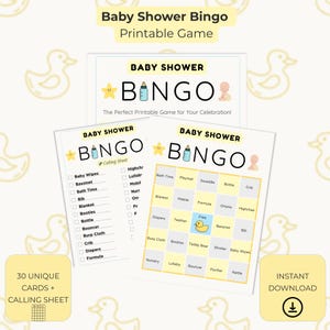Juego de bingo para baby shower: 30 tarjetas únicas + hoja de llamadas. Juego imprimible para baby shower en tonos pastel neutros. Descarga instantánea.