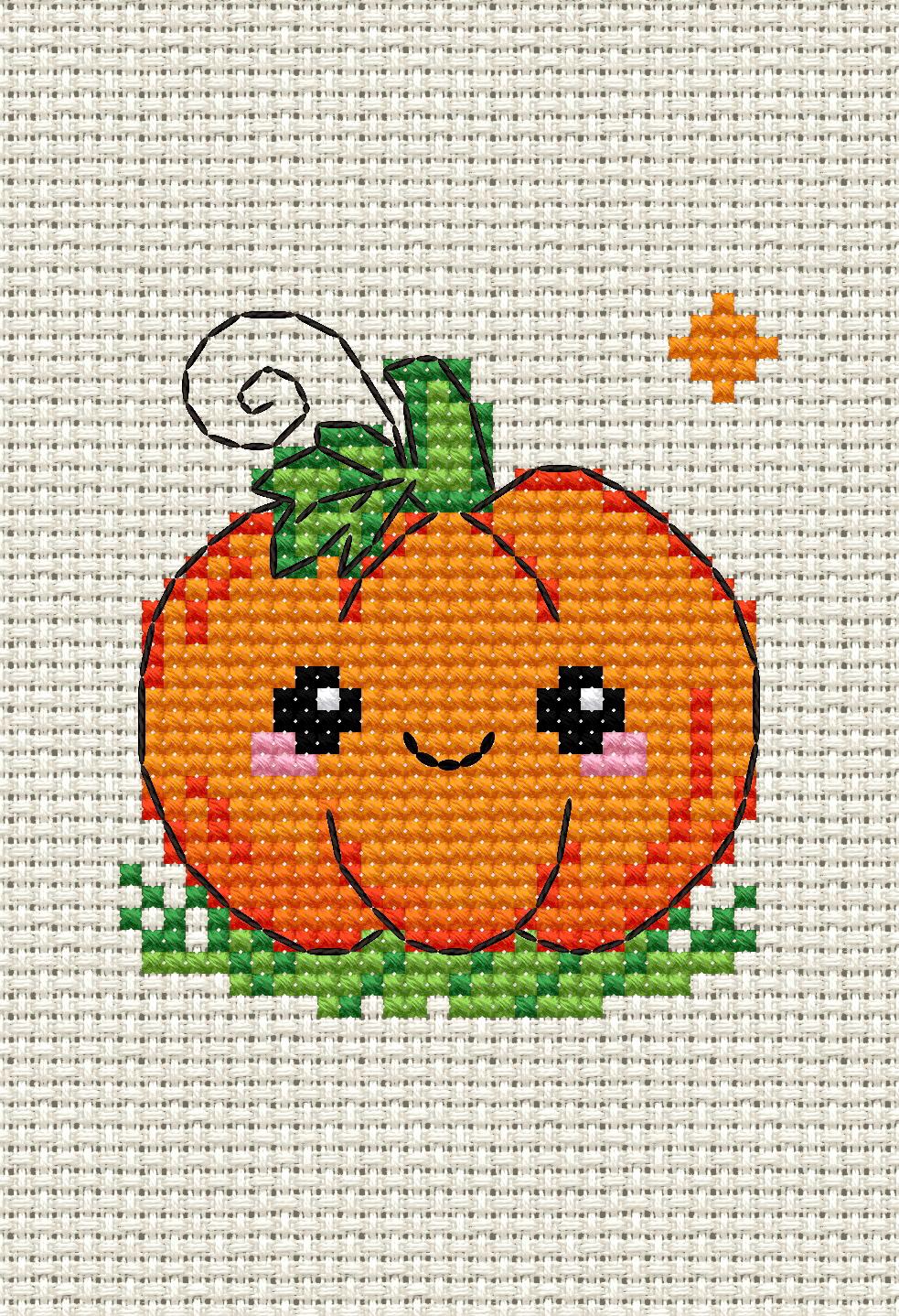 Pumpkin Cross Stitch Pattern PDF • Kawaii Counted Chart (30x33 ...
