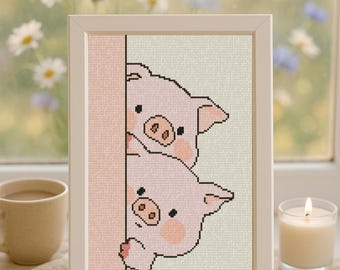 Patrón de punto de cruz de cerditos adorables | PDF de animales kawaii | Descarga digital | PDF de patrones de punto de cruz | Animal de granja kawaii | Bordado de cerdos