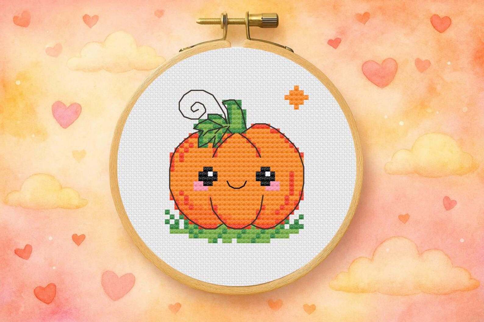 Pumpkin Cross Stitch Pattern PDF • Kawaii Counted Chart (30x33 ...