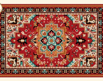 Oriental Cross Stitch Pattern PDF, Persian Rug Cross Stitch Chart, Digital Needlepoint Carpet Design for Modern Embroidery, Instant Download