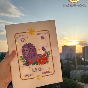 Patrón de punto de cruz del zodíaco personalizado • Muestrario de carta natal personalizada en PDF + .saga • Regalo de bordado astrológico