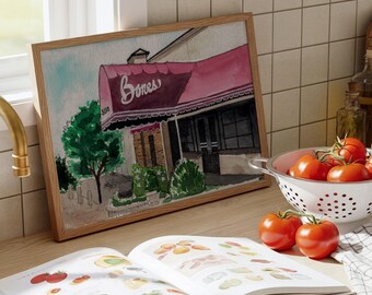 Impresión del restaurante Bones de Atlanta / Arte mural de acuarela de un asador / Ilustración de restaurantes de Georgia