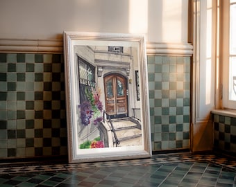 Acuarela de un apartamento en Spruce Street / Arte mural del casco antiguo de Filadelfia / Decoración del paisaje urbano de Filadelfia
