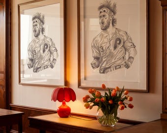Lámina artística de Bryce Harper dibujada a mano / Decoración de pared de béisbol de Filadelfia / Regalo para fanáticos de los Phillies